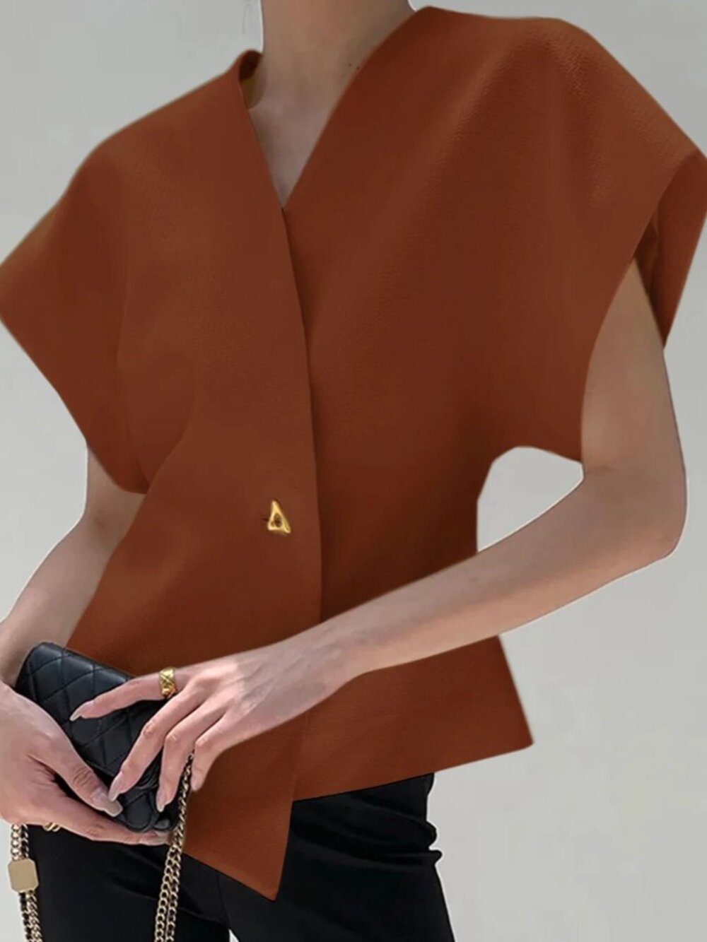 Commense Trendy V-Neck Button Down Blouse S
